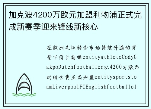 加克波4200万欧元加盟利物浦正式完成新赛季迎来锋线新核心